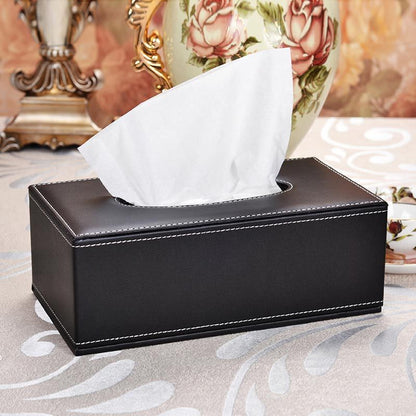 PU Leather Tissue Box Cover Case Holder for 3.1" Tall Tissue Boxes (Black)