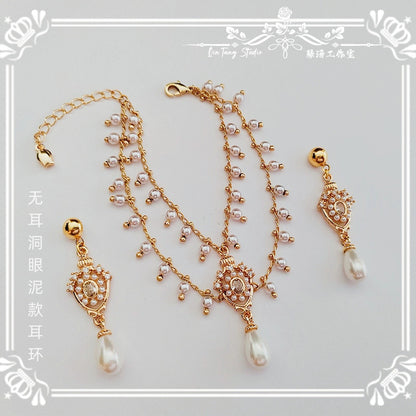 1/3 1/4 Elegant Teardrop Pearl Tassel Necklace+earrings For BJD SD17 Doll Toys