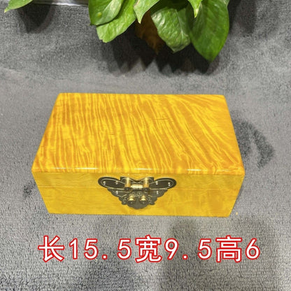 Golden Phoebe Wood Jewelry Box 15.5x9.5x6cm Carved Wooden Storage Case