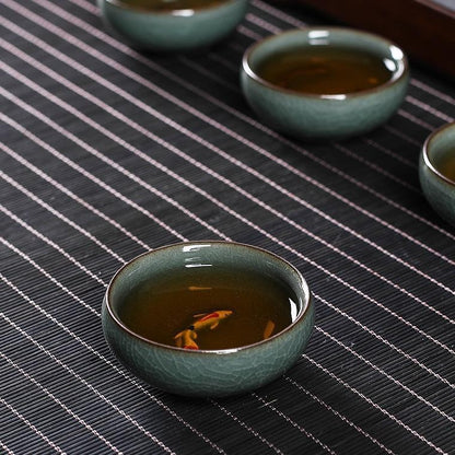 1 pcs Celadon Crackle Glaze Tea Cup | Hand-Painted Koi Fish Ceramic Teacup 60ml