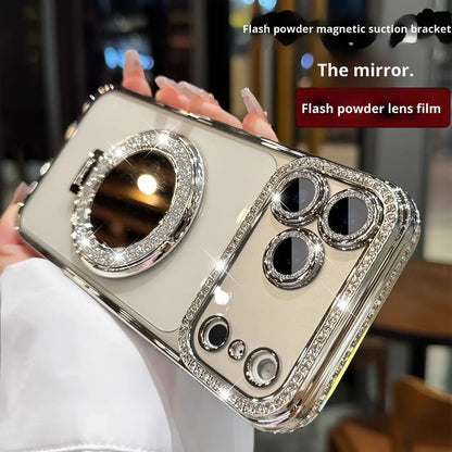 Luxury Rhinestone Magnetic Stand Silicone Case for iPhone 17/16/15/14/13/12/11