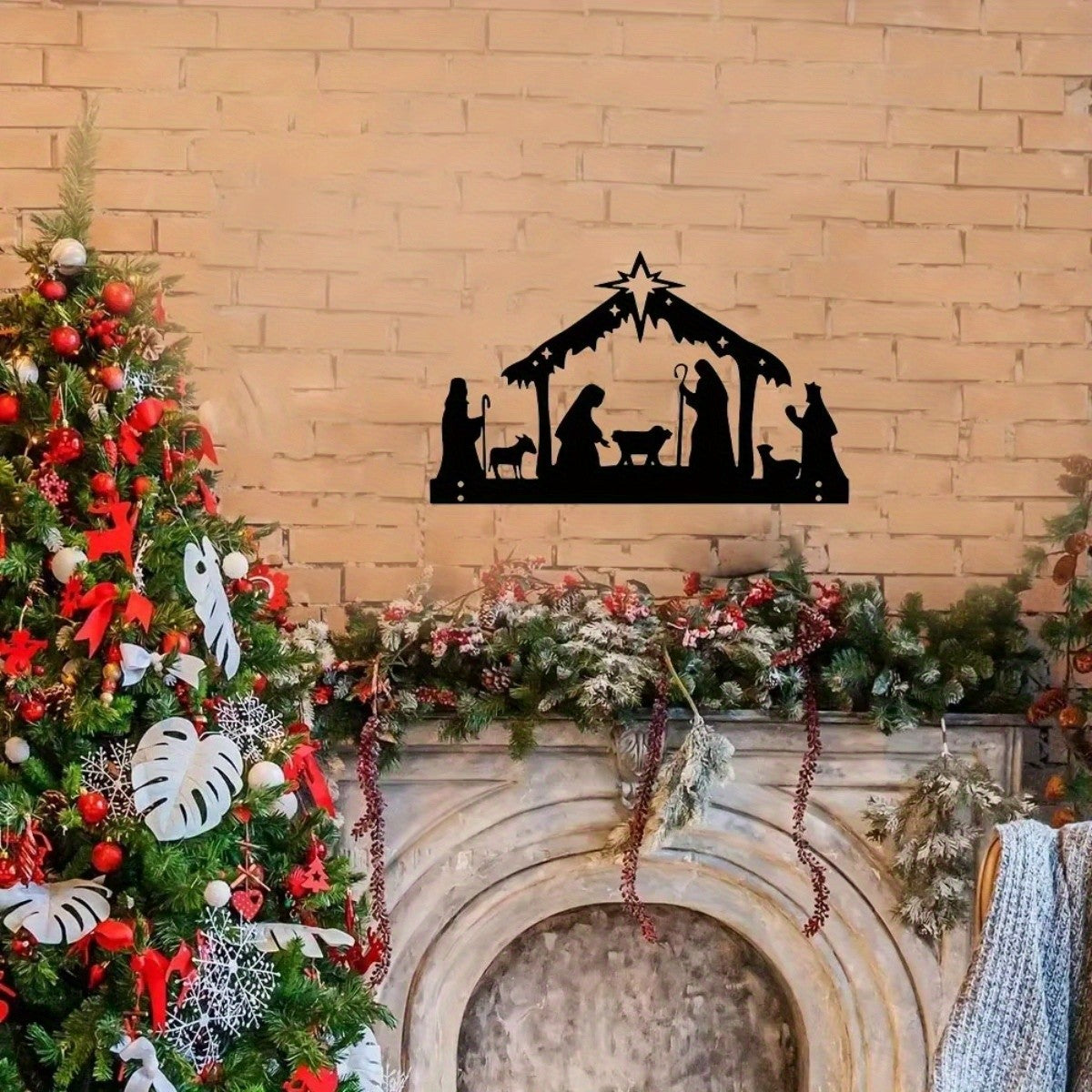 Tropical Christmas Nativity Tiki Metal Wall Sculpture Holiday Decor Gift