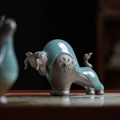 Chinese Ornament Yixing Zisha Purple Clay Tea Pet Brother Kiln Crackle Glaze OX