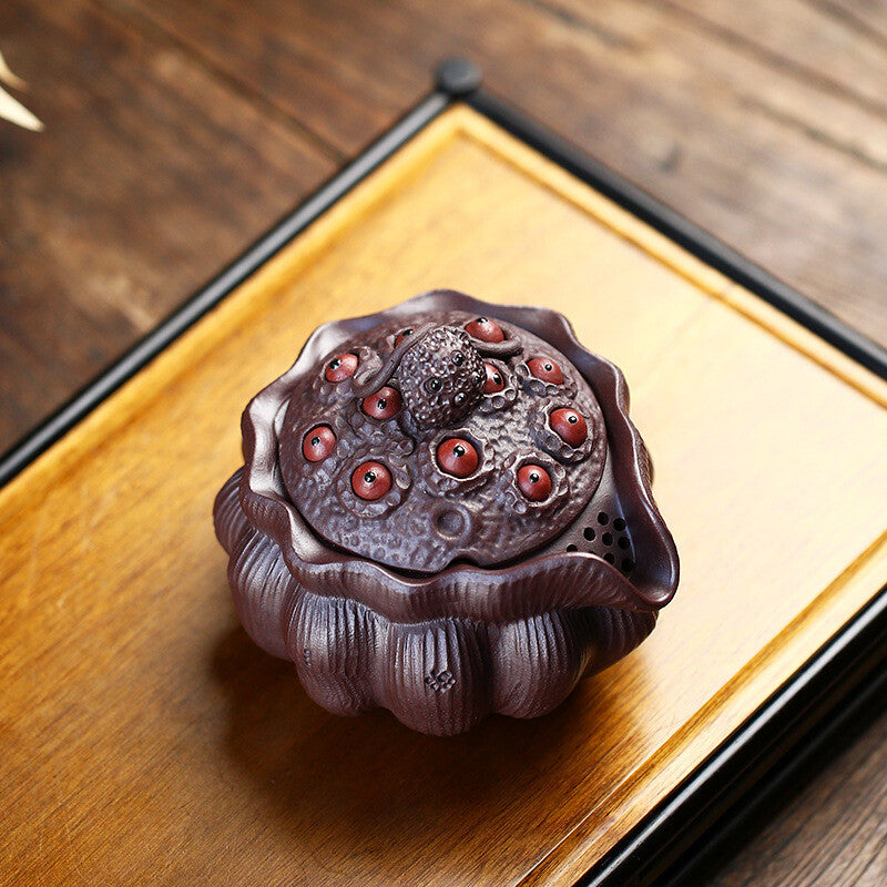 Full Handmade Teapot With Lid Lotus Root Seed Design Good Luck Real Yixing Zisha