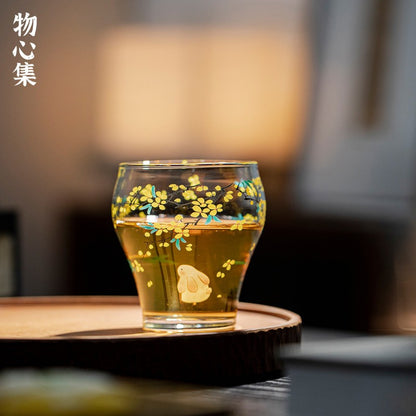 230ml Heat-resistant Glass Handpainted Osmanthus Rabbit Teacup Master Cup