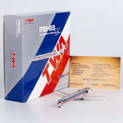1:400 NGmodels TWA McDonnell Douglas MD-83 Passenger Airplane Diecast Model