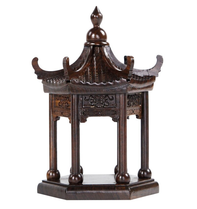 Natural Wood Carved Pavilion Chinese Style Wooden Landscape Buildings Zen Decor
