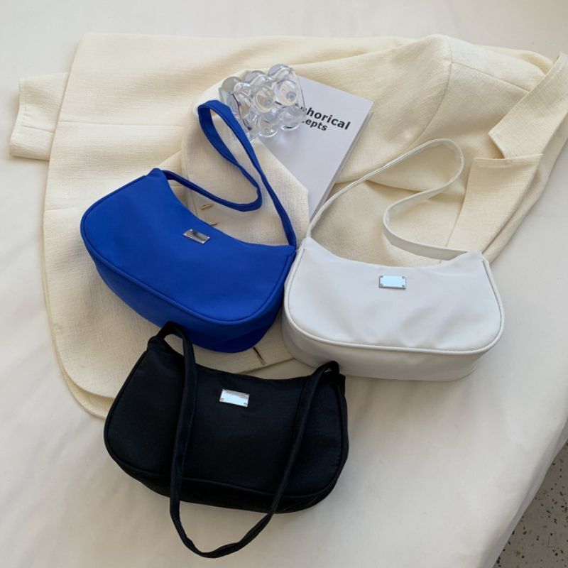 Solid Color Shoulder Bag Messenger Handbags Nylon Handbag Retro Underarm Purse