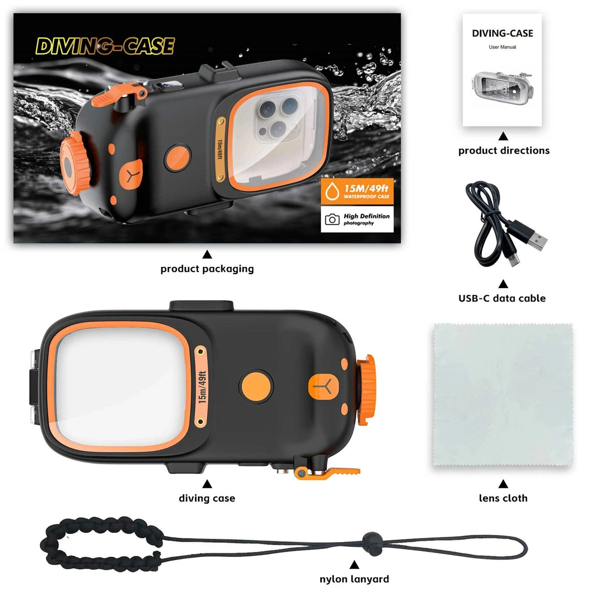IP68 Dive Waterproof Case Samsung/iPhone,Snorkeling Underwater Box BT Shutter