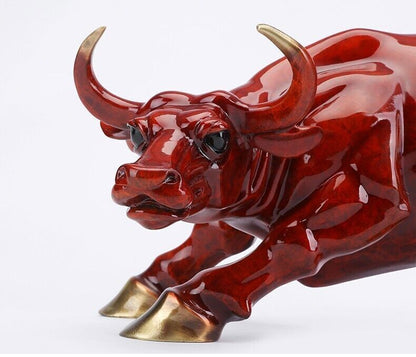16 lbs,China Folk Feng Shui Brass copper Wall Street Ox Bovine Oxen Bull statue