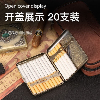 Vintage Brass Embossed Cigarette Case 20ct with Jade Inlay Portable Gift Box