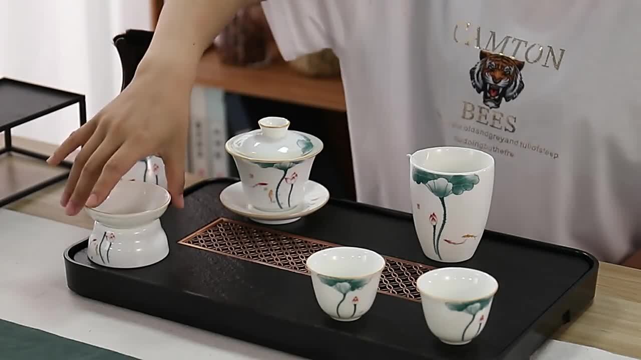 Fat Mutton Jade Porcelain Tea Set Handpainted Tea Pot Gaiwan Pitcher Tea Cup New