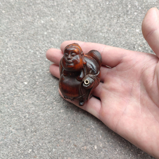 Chinese Fabulous Wood Carving Buddha Statue Wooden Figurine Incense Burner Pig