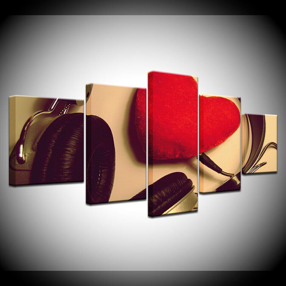 Abstract Poster Canvas Wall Art Pictures 5 Panel Red Heart shaped No Framed