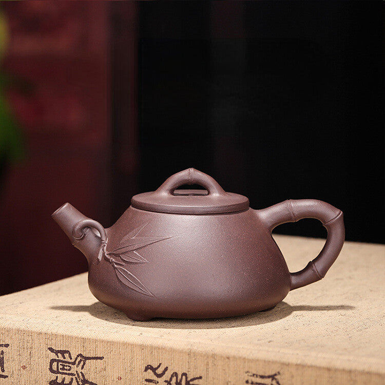 4.9" China Yixing Zisha Pottery Purple Clay Handmade 120ccc Bamboo Grain Teapot