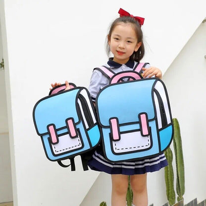 New 3D Jump Style 2D Drawing Cartoon Paper Bag Comic Backpack Messenger Bookbag