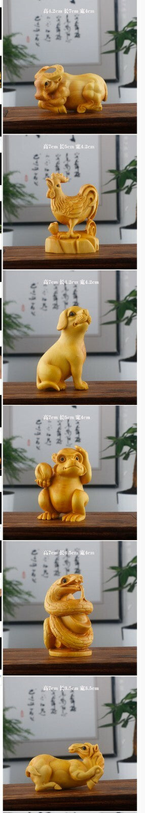12 Pcs New Boxwood Carved Chinese Zodiac Year Netsuke Figurines Animals Statues