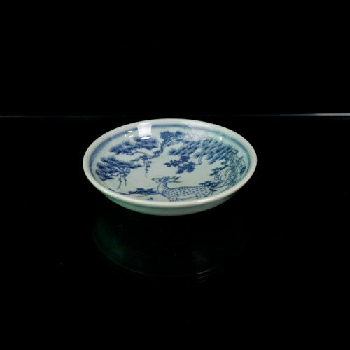 Old Porcelain Blue and White Pine Deer Pattern Plate Porcelai