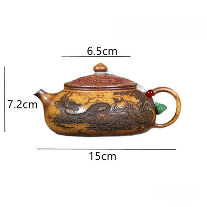 Purple Clay Teapot Handmade Dragon Tiger Pattern Tea Pot 310ml Receive Guests