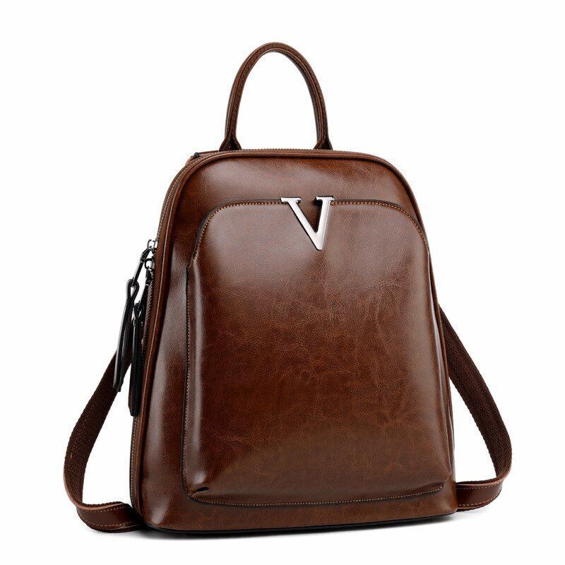 Oil Wax Genuine Leather Backpack Crossbody Shoulder Bags Cowhide School Daypack