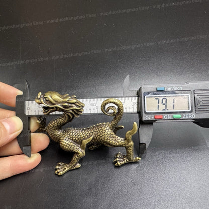 Solid Brass Azure Dragon Statue Feng Shui Guardian Decor