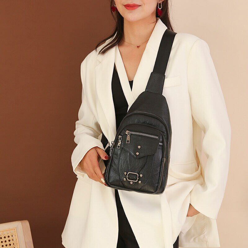 Women's Chest Pack PU Leather Shoulder Crossbody Chest Bags Women Handbags
