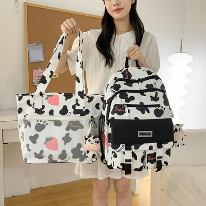 Large Capacity Cow Grain Bag Mesh Backpack Leisure Students Schoolbag 44*18*31CM