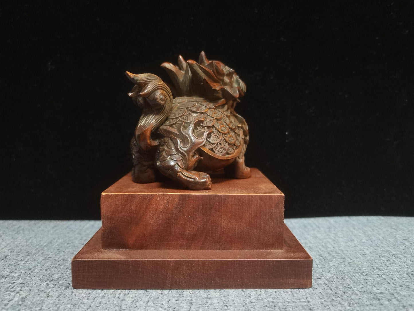 Rare art Boxwood fortune DRAGON tortoise turtle Statue tea pet netsuke chinese