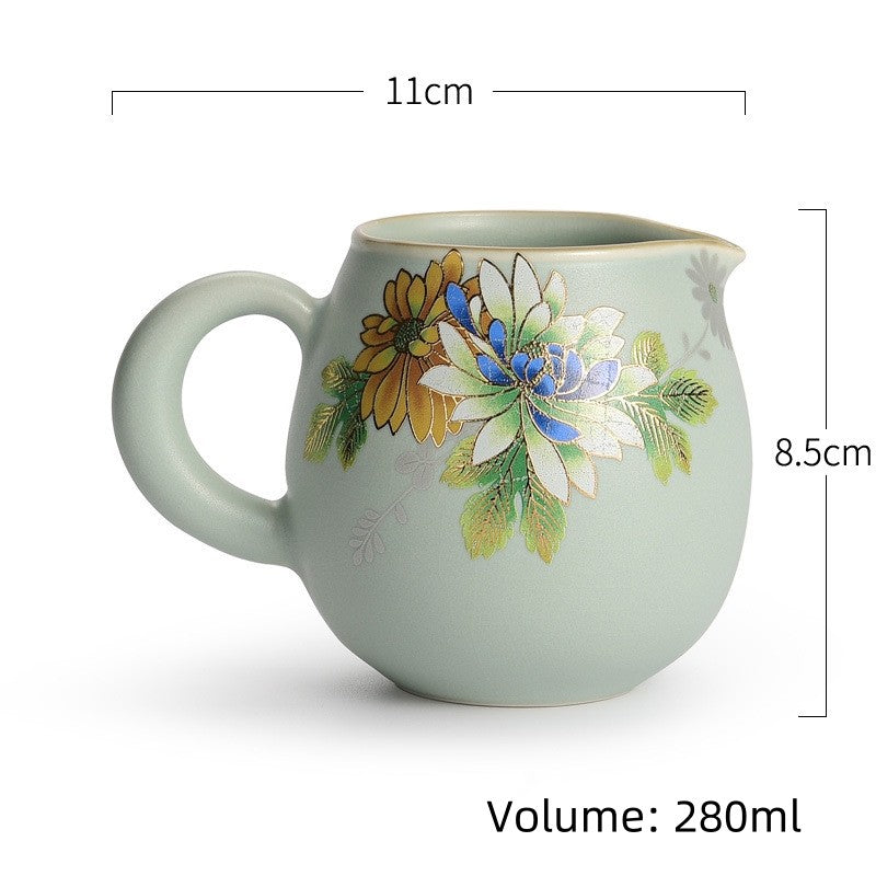Ruyao Craft Porcelain Gaiwan Matching Tea Cup Pot Floral Pattern Pitcher Tureen