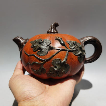 Chinese Antique Yixing Zisha Clay Exquisite Pumpkin Zisha Teapot Tea Set