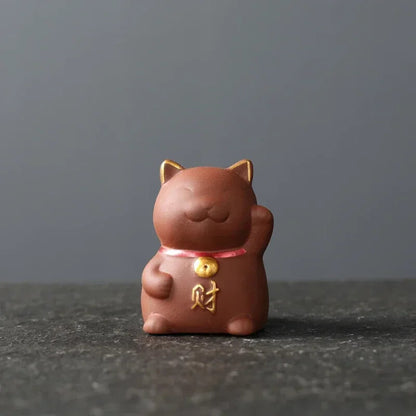 Chinese Purple Clay Tea Pet Decor Lucky Cat Tea Figurine Ornaments Tea Set Decor