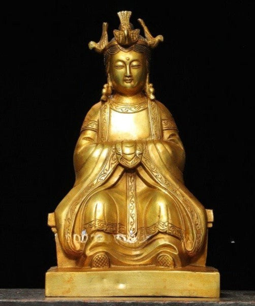 9.4'' Chinese Taoism Copper Gilt Queen Mother of The West Goddess Phoenix Statue
