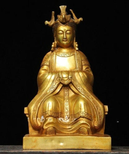 9.4'' Chinese Taoism Copper Gilt Queen Mother of The West Goddess Phoenix Statue