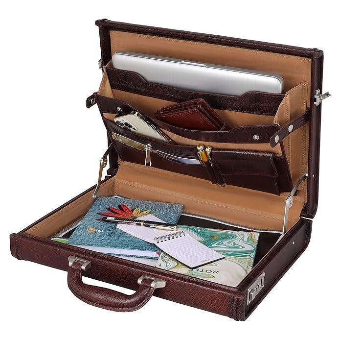 New Leather Travel Briefcase Side Combination Lock Office Business Handbag