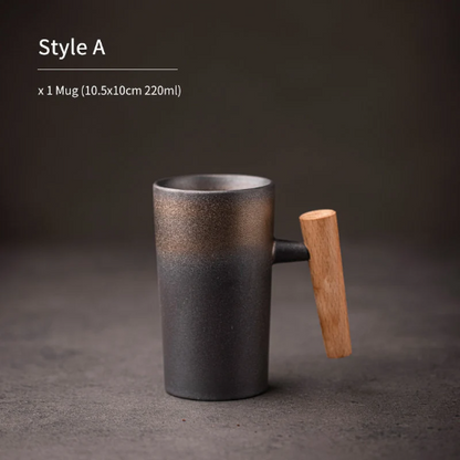 Ceramic Tea Cup with Wood Handle