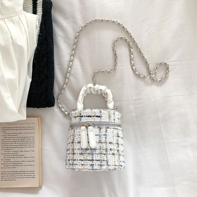 Women Bags Patchwork Tweed Print Mini Handbag Commute Crossbody Shoulder Packs