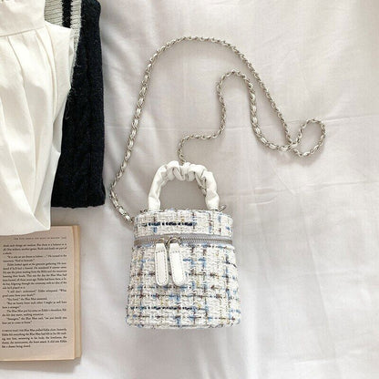 Women Bags Patchwork Tweed Print Mini Handbag Commute Crossbody Shoulder Packs