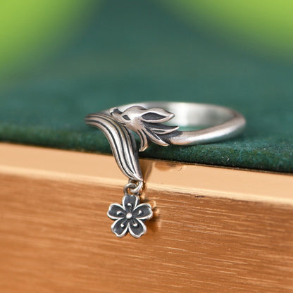New 925 Sterling Silver Solid Band Women Flower Fox Open Ring Gift