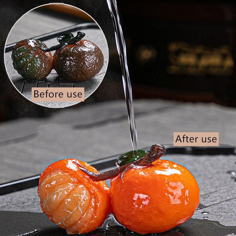 Chinese Resin Color Changing Tea Pet Lucky Orange Model Tea Figurine Ornament