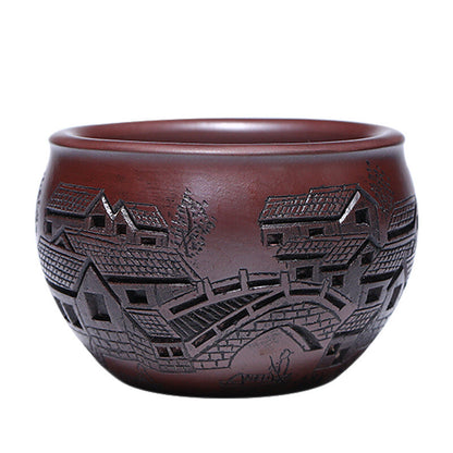 Full Handmade Tea Cup House Bridge Carved Real Yixing Zisha Qingshui Clay Cup