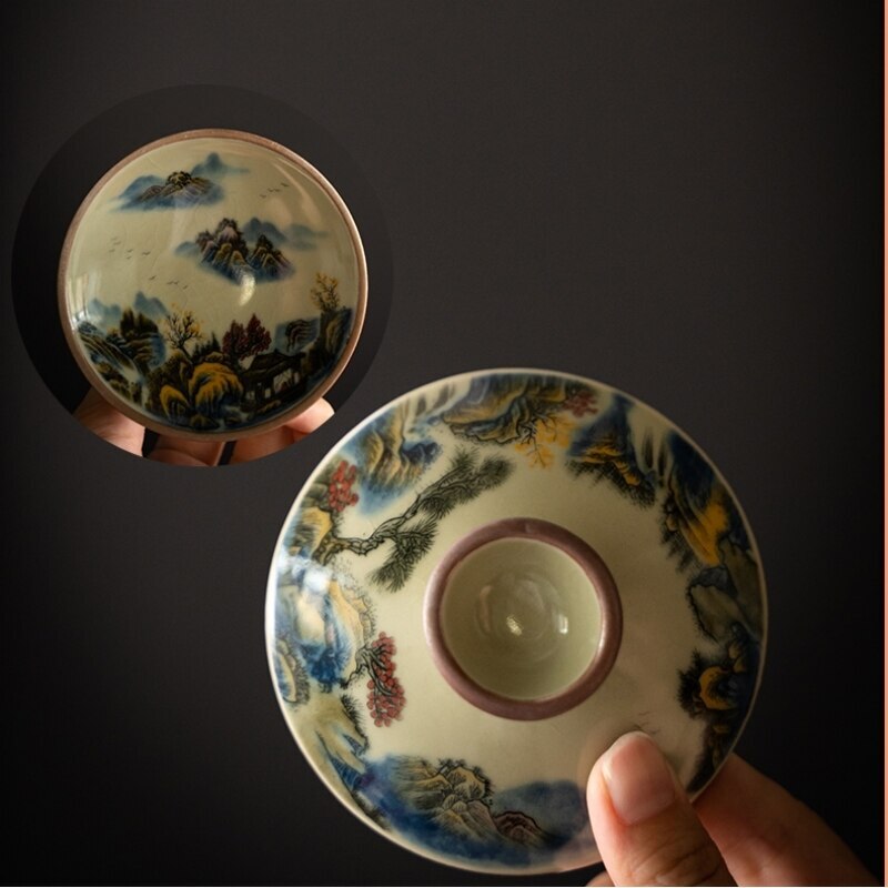 Colorful Ceramic Opening Gaiwan For Tea Landscape Tureen Teaware Set Chinese