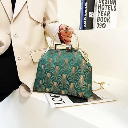 Vintage Green Fashion Bags Shell Lock Tote Handbags Purses 120 CM Chain Strap