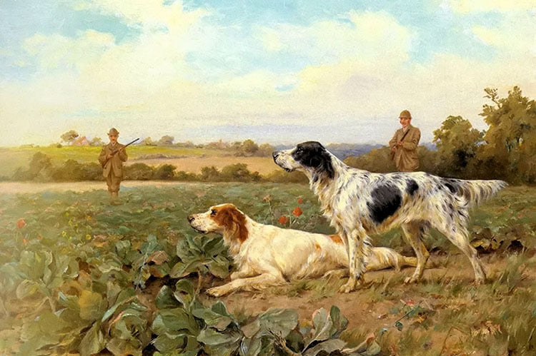 Dream-art Oil painting blinks - in the field, shooting huntes & dogs art