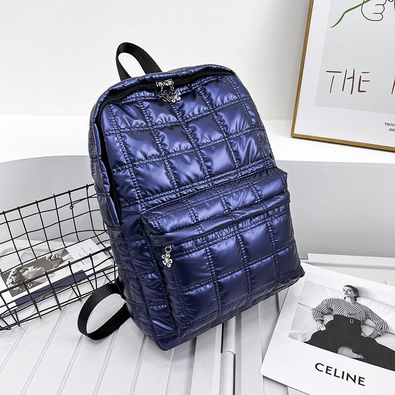 Plaid Backpack Light Casual Bags Women School Back Bags 27*38*10 CM Silver/Gold