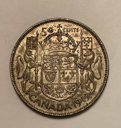 1949 SILVER CANADA 50 CENTS COIN KING GEORGE VI UK ROYAL OLD MONEY SILVER COIN