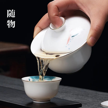 White Porcelain Three-color Gaide Town Tea Goat Fat Jade Bowl