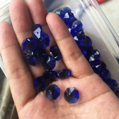 30Pc 14MM Blue Glass Octagon Crystal Beads Chandelier Part DIY Lamp Prism 2Holes
