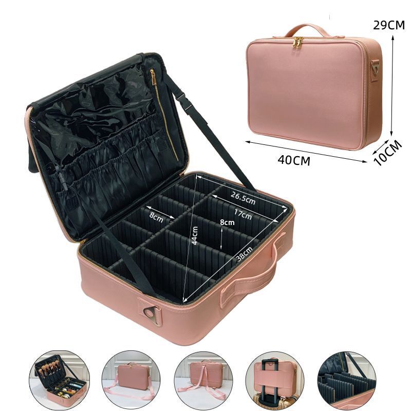 Leather Clapboard Cosmetic Bag Professional Make Up Case Storage Handbag Travel