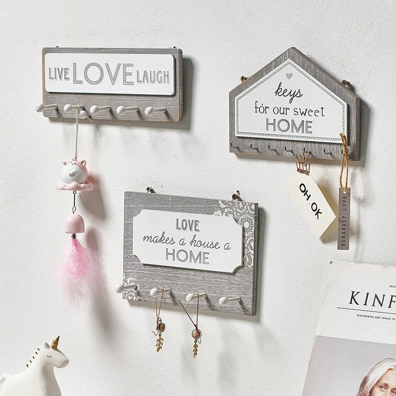 Key Holder Hanger Wall Hanging Wood Wall Organizer Rectangle House Shape Rack