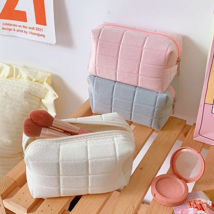 Large Pink White Blue Plush Makeup Purse Pencil Case Storage Soft Bags Organizer